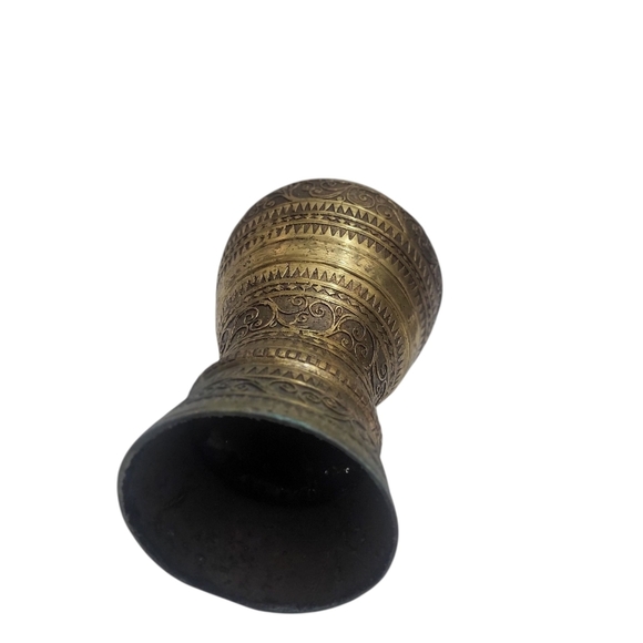 Ornate Brass Vase – Intricate Geometric & Floral Engraving - Picture 6 of 7